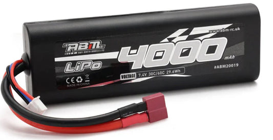 ABM 4000mAh 2S 7.4V 60C rounded case Lipo battery with Deans connector - ABM20019