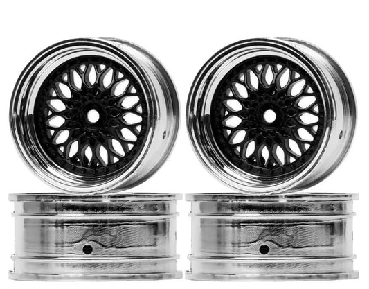 1.9" 6mm offset 1/10 plastic wheels, Black / Chrome 4pcs